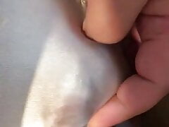 Yellow nylon panties cum 2