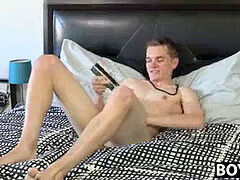 stunning Ethan Steele frolicking with dildo in solo masturbate