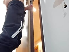 Risky masturbation behind the door - Beautiful cumshot