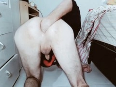 twink plays huge, dildo shower