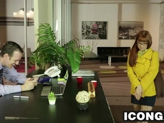 Billy  pulls his boss pants down and sucks on his big dick