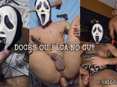 Fresh homo Halloween fun with uniformed stud Luccas Melo