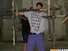 Young twink slave Bob Steel receives ass spanking by old dom