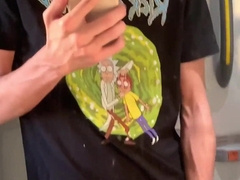 mischievous gay-for-pay stud jizzing in the bus rest room