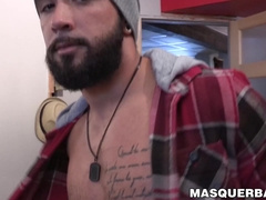 Sexy bearded hunk Zack Lemec treats his cock with nice strokes