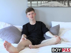 Twinky young man solo tugging on his hard dick until he cums