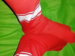 Red stocking horny men foot