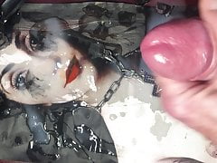 cumtribute to a pierced Emo Goth Whore in topless