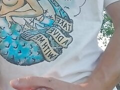 the guy jerked off and finished on the drawing on his T-shir
