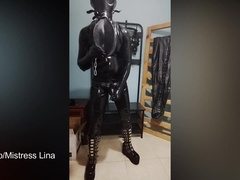 Total encasement condom sub fap and jism with gas mask breathplay
