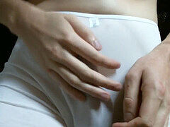 playing and jizzing under my white translucent sexy undies