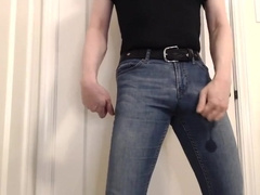 Spunking in ultra-cock-squeezing denim and equestrian footwear