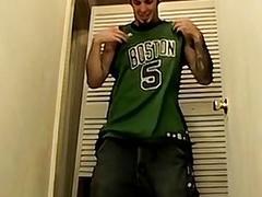 Straight jock makes his dick rock hard and empties his balls