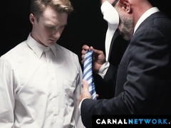 Voyeurs got horny while watching Cole Blue get rammed from behind by Angus' enormous shaft