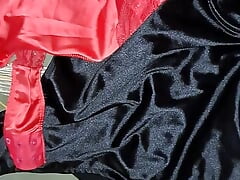 Milking my cum onto her satin lingerie