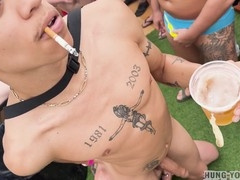 Basement group pool party turns into wild bareback gangbang with British lads