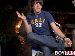 Interviewed young twink Jordan Long masturbates and cums