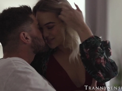 Juicy tits transsexual Emma Rose mouth filled with hot cum