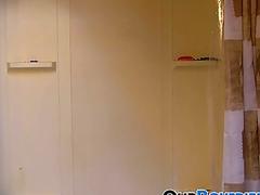 Twink strokes his cock to a cum explosion while showering