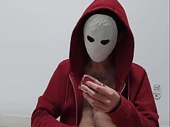 Masked guy tries out a fleshlight for the first time