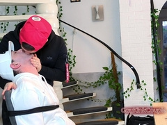 Tied on a tabouret at his mercy