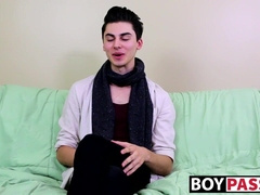 Interview leads to twink masturbating and using a big dildo