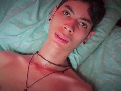Thin Asian twink Magic C jerks off his big cock solo until thick cum explosions