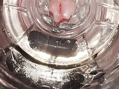 POV inside view closeup creampie cock fucks fake pussy