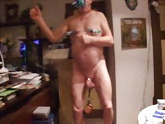 Slave J1306 punishment: Dancing with clamps and weights