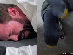 Tatted cub Joey cannot run away getting his size 12 soles kittled