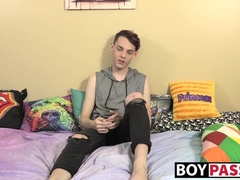 Young man interviewed and then he touches his big cock