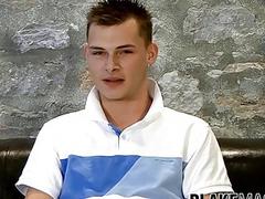 Shy British twink jerking off big dick