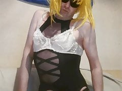 Slut crossdresser with cute black cloths