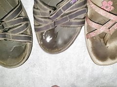 Cum and piss on wifes shoes