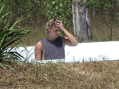 Hot sex in the pool with a blond boy and his friend