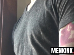 Submissive Jason Maddox tied up and sucked by fetish guys