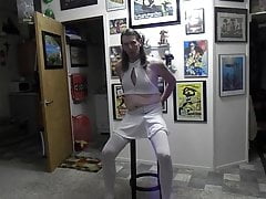 Kevinstockings wears white with the red heels