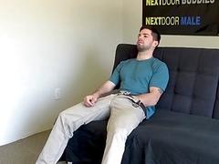 Muscular casting jock sucked off by inked guy