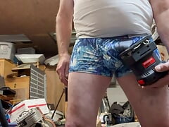 Wood Sander vibrates my his cock to orgasim