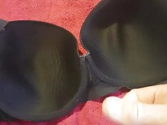 Cum on wife's black G cup bra