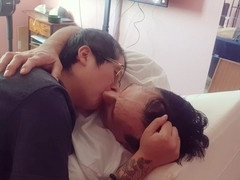 Smooching my delicious man in the morning