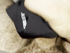 Jerking off with wifes panties and bra and her help