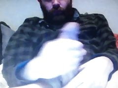 Bearded hairy daddy edges massive huge cock