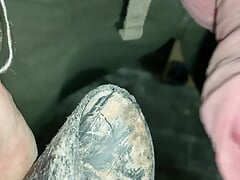 Close up uncut handsfree cumshot after hose-suction