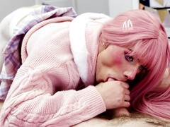 Adorable femboy with pink hair gets screwed