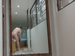 Tearing up Long Fake penis In Front A Mirror