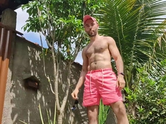 Mitts Exercise Outdoors in G-String and Stroking with Louis Ferdinando