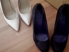 Girlfrend high heel. Cum on black shoe