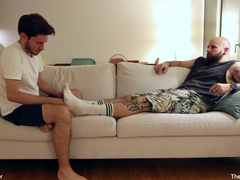 Rubbing my homie's soles and gams until he gets dick… so homo…