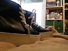 Cum on sz 9 black platform hitop sneakers slow motion ver